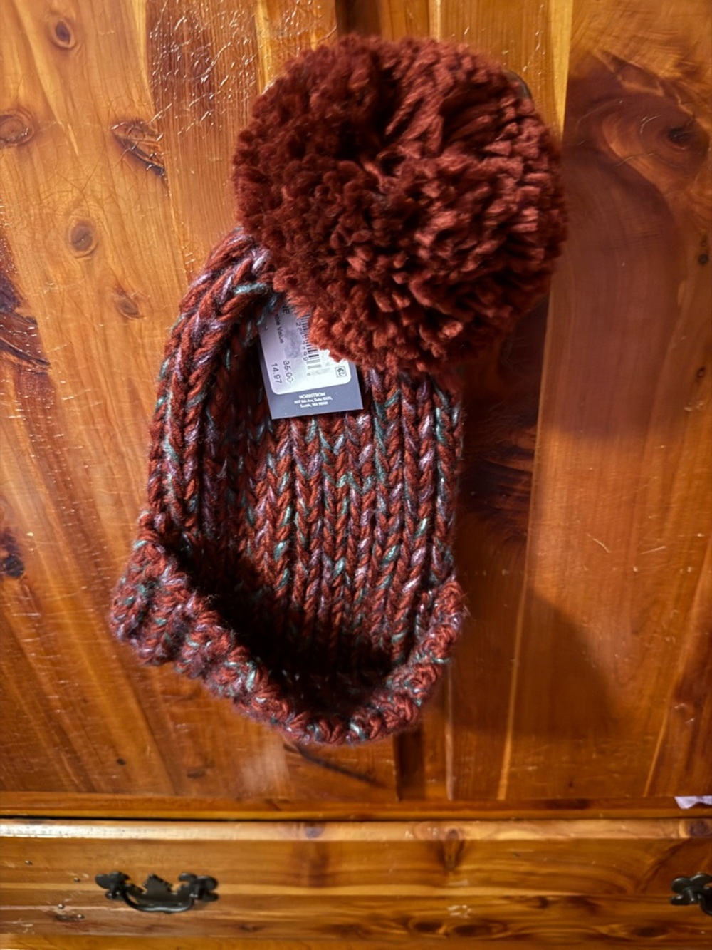 Chunky Pom Beanie in Burgundy Color